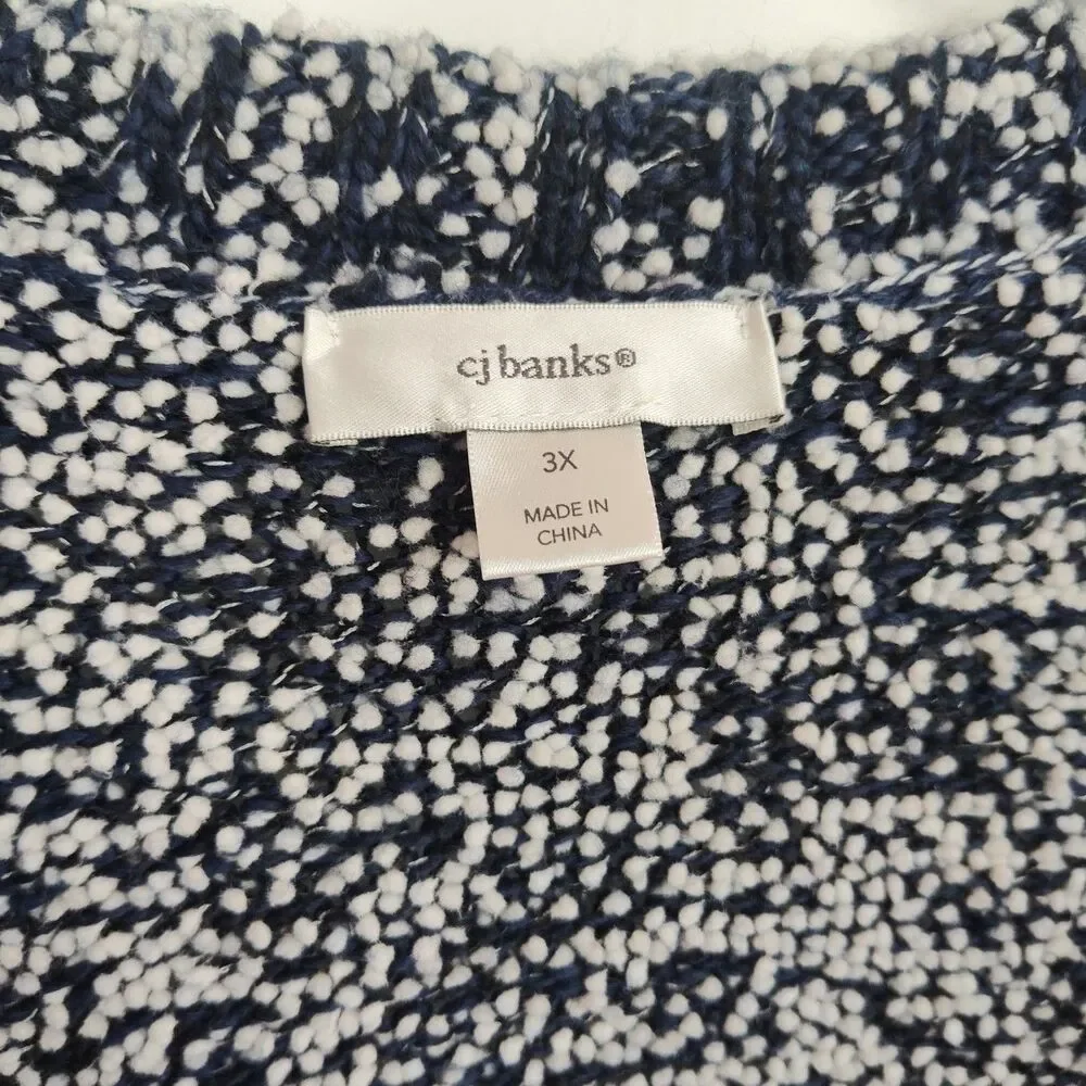 CJ Banks Cardigan Sweater Women's 3X Blue/White Textured One Button Short Sleeve - Picture 5 of 7